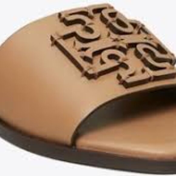 Tory Burch Shoes - NIB Tory Burch Ines Slide T Logo Leather Sandals ALMOND FLOUR